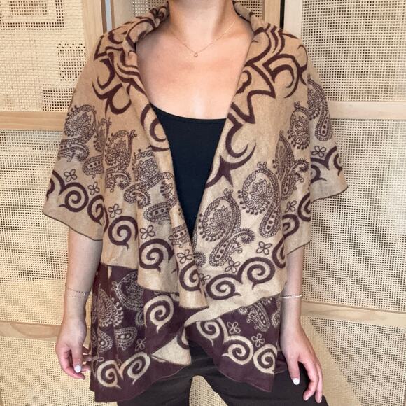 Brown patterned cashmere pashmina wrap top - Picture 1 of 4